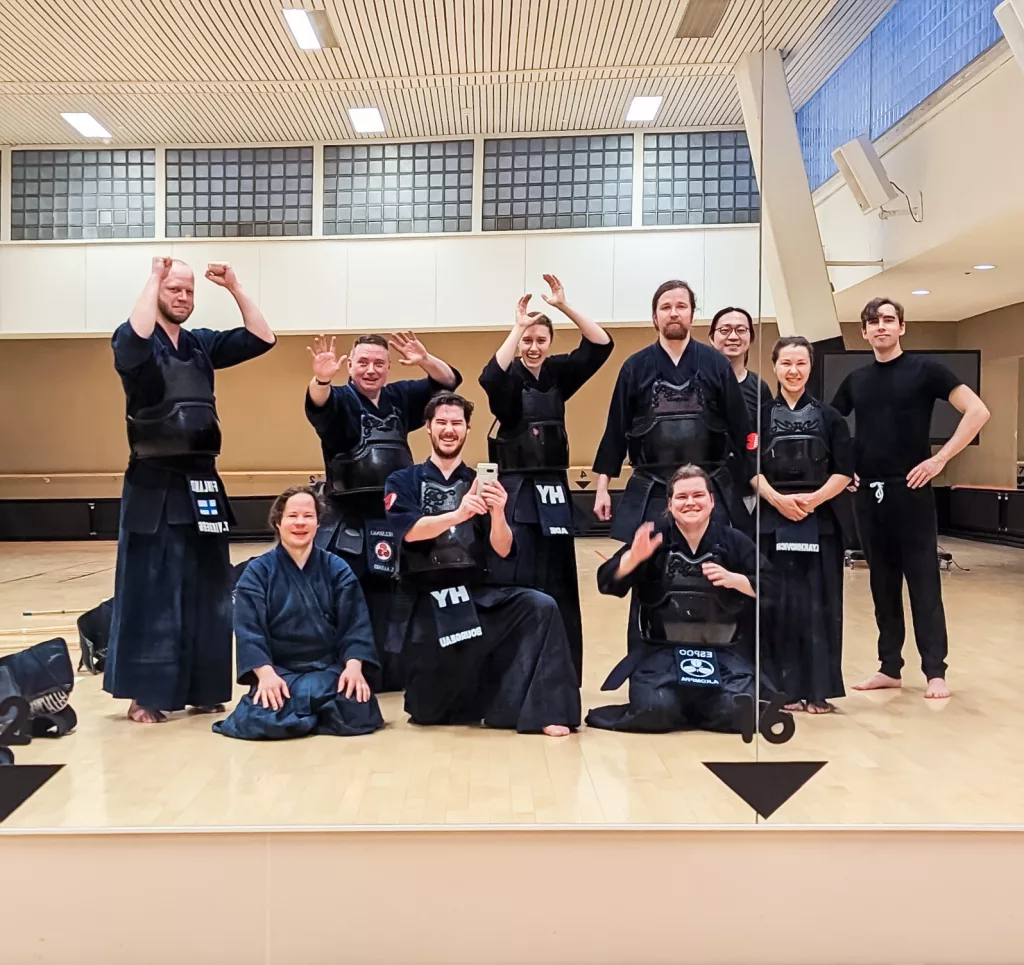 group of kenshi after morning martial art practice in Helsinki